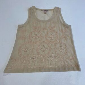 Forever 21 Contemporary Boho Embroidered Tank Top Small Beige Sleeveless Festiva